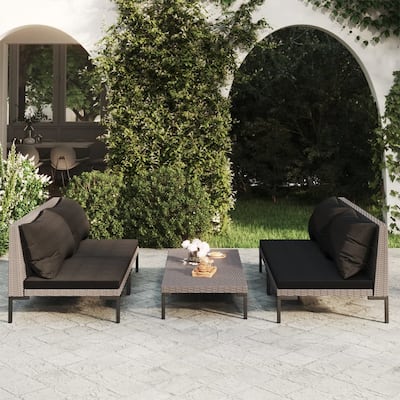 vidaXL Patio Lounge Set Outdoor Sectional Sofa Set Table Poly Rattan Dark Grey - 27.6" x 27.6" x 24"