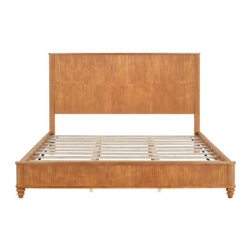 GDFStudio - Harrison Sturdy Solid Wood Bed Frame with Tall Headboard for Elegant Bedrooms - Natural(Only bed) - King