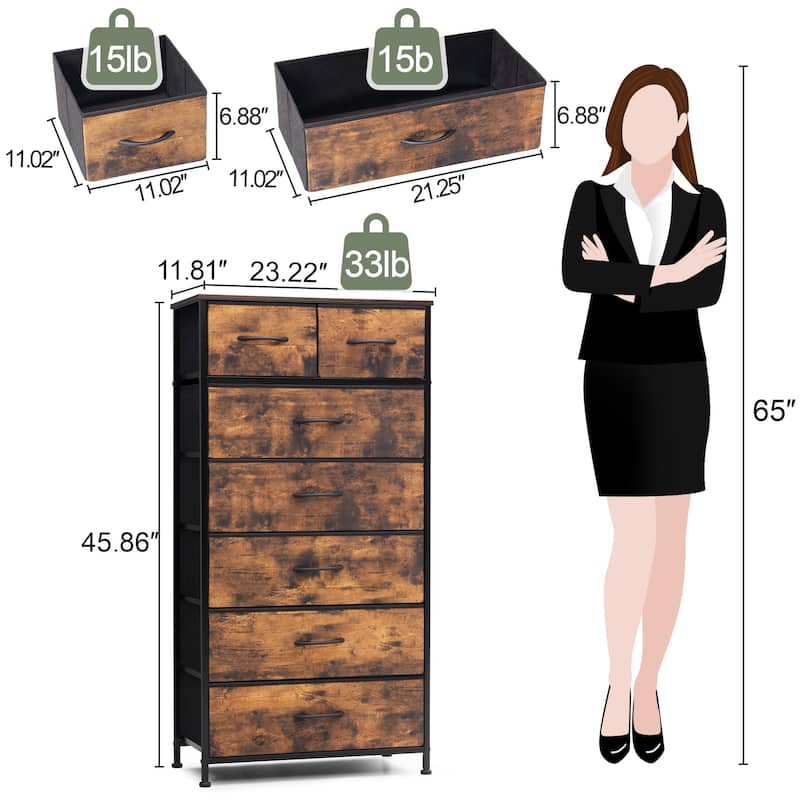 Vertical Storage Dresser 7-drawer Chest Closet Organizer Unit for Bedroom