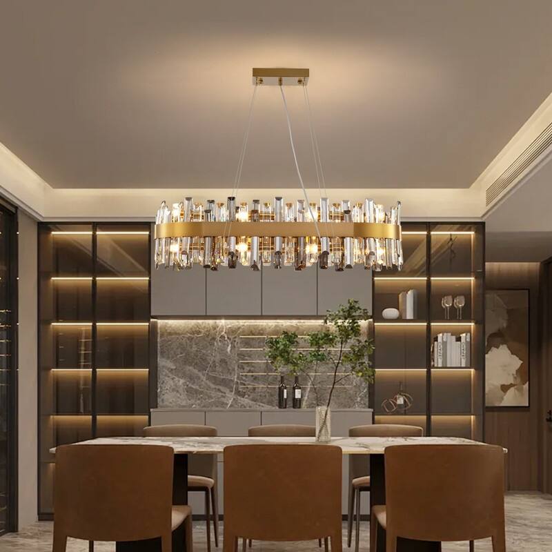 35.4'' Modern Crystal Chandelier 16-Light Rectangle Gold Brass Chandelier Luxury 2-Tier Crystal Pendant Light for Kitchen Island
