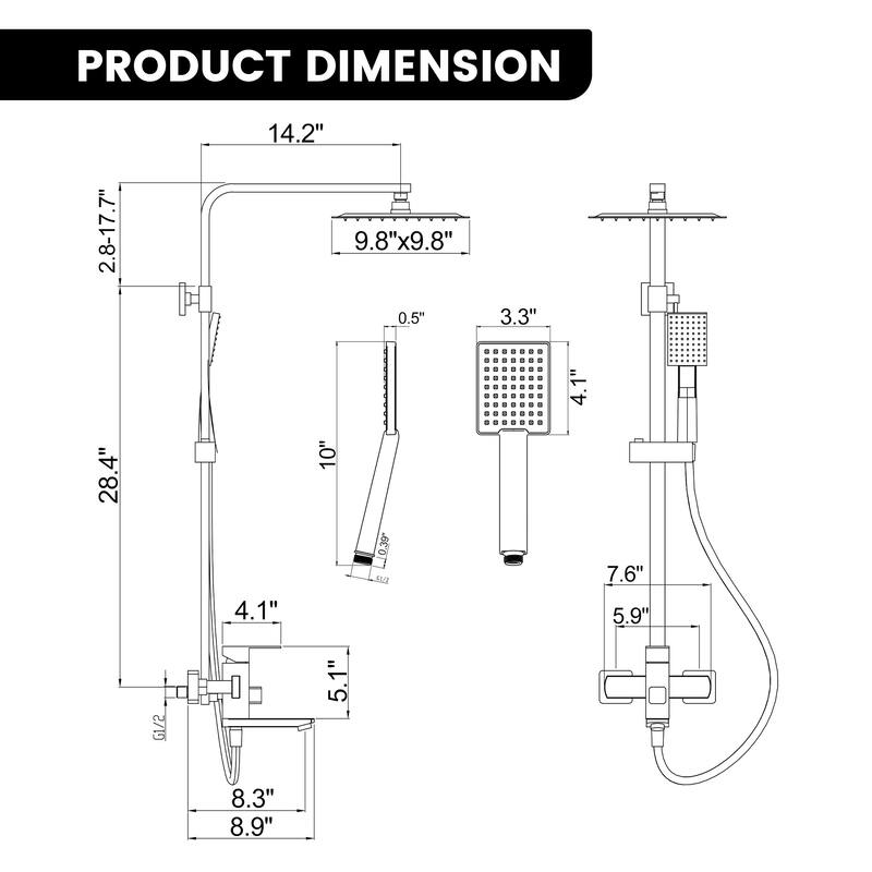 46"H 3-Function Stainless Steel Wall-Mounted Shower System