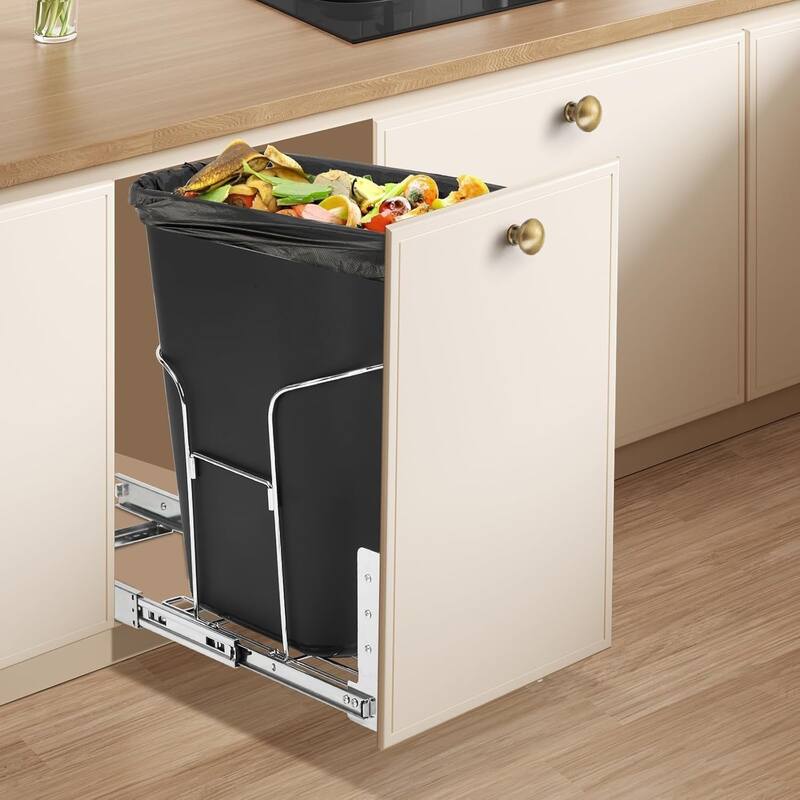 35-Quart Under-Cabinet Pull-Out Trash and Recycling Bin，Black（Contains single trash can） - Black