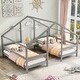 preview thumbnail 10 of 16, Twin Size Pine Double Bed with A Shared Desktop and Rooftop Style Gray