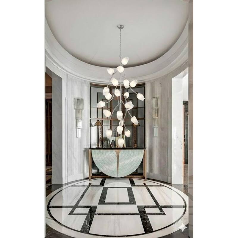 22-Light Antique Silver Chandelier With White Glass Shades