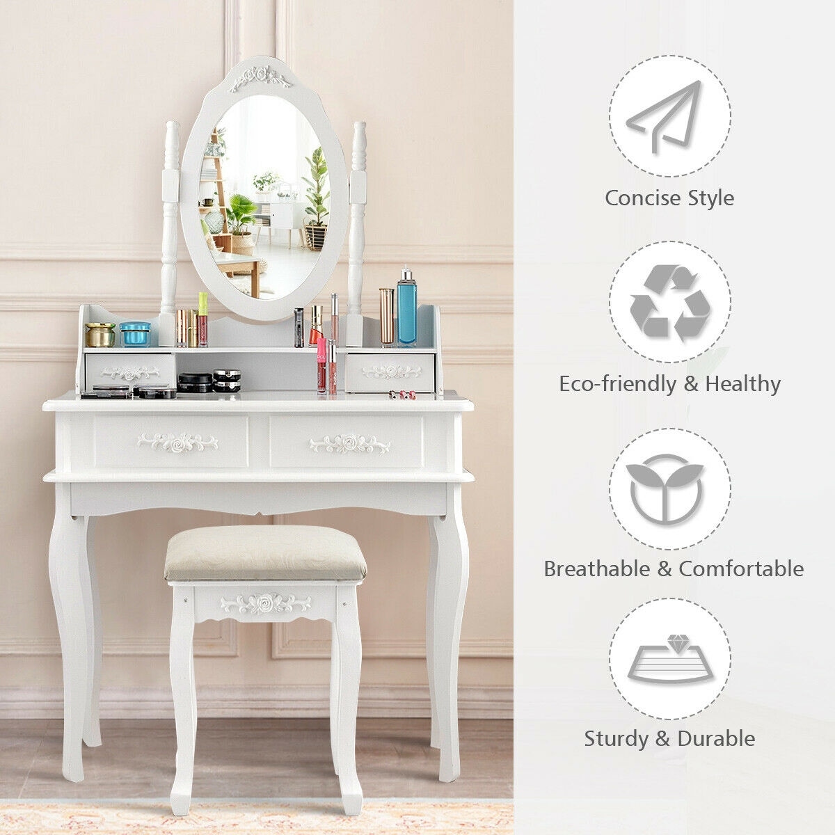 Costway White Vanity Makeup Dressing Table Jewelry Storage Stool On Sale Overstock 23534248 Costway White Vanity Makeup Dressing Table Jewelry Storage Stool On Sale Overstock 23534248