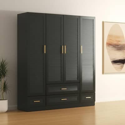 HomeRoots 71" Black Plantation Shutter Wood Four Door Four Drawer Combo Dresser