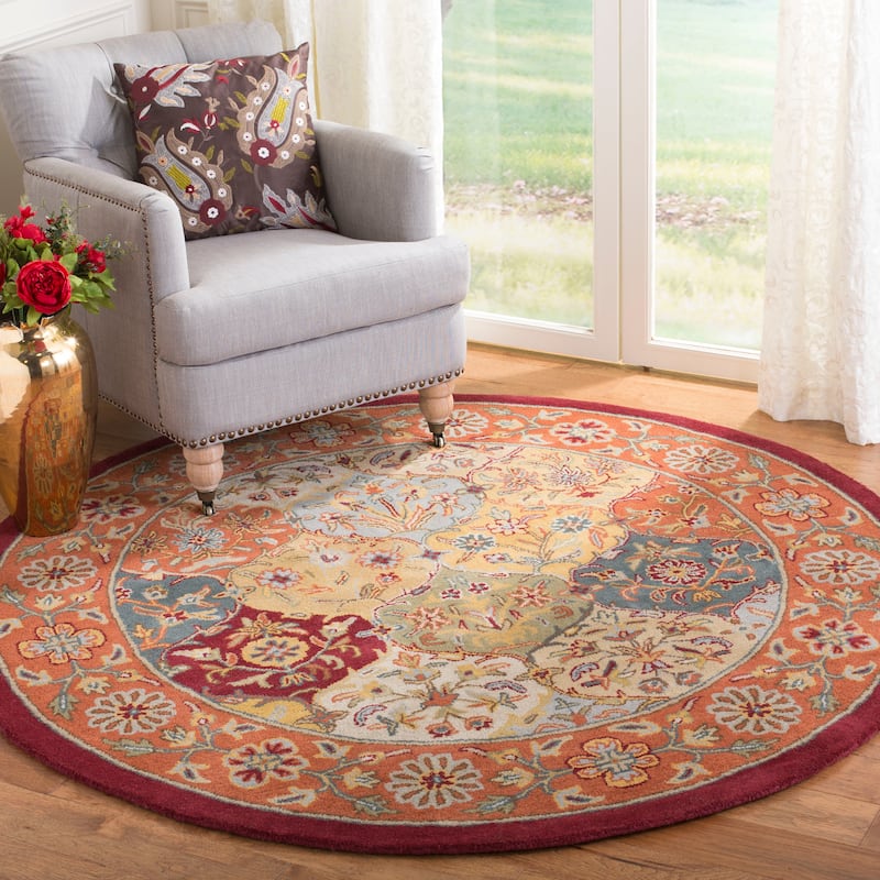SAFAVIEH Handmade Heritage Square Knot Traditional Oriental Wool Rug - 8' Round - Multi/Red
