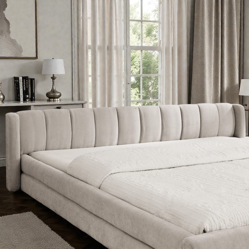 King Size Upholstered Platform Bed Frame with Chenille Fabric, Soft Headboard & Solid Grounded Design for Modern Bedrooms