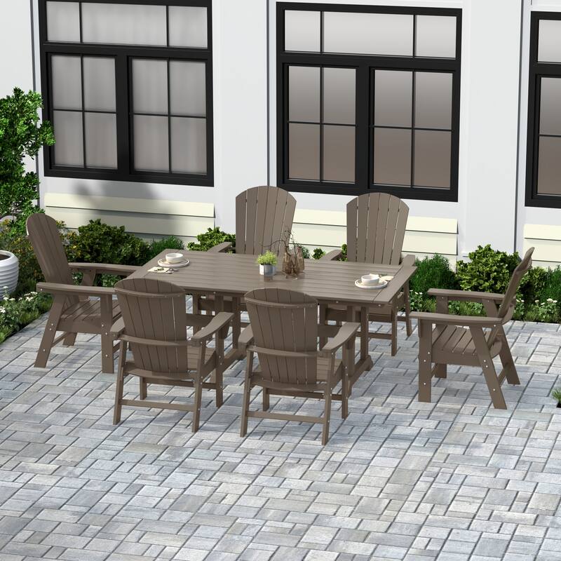 Altura 7-Piece Poly Eco-Friendly All Weather Outdoor Dining Set with Armchairs - Weathered Wood