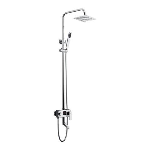 chrome wall mounted 3 way digital display exposed shower with tub spout and 8 inch LED rain head - 7'6" x 10'9"