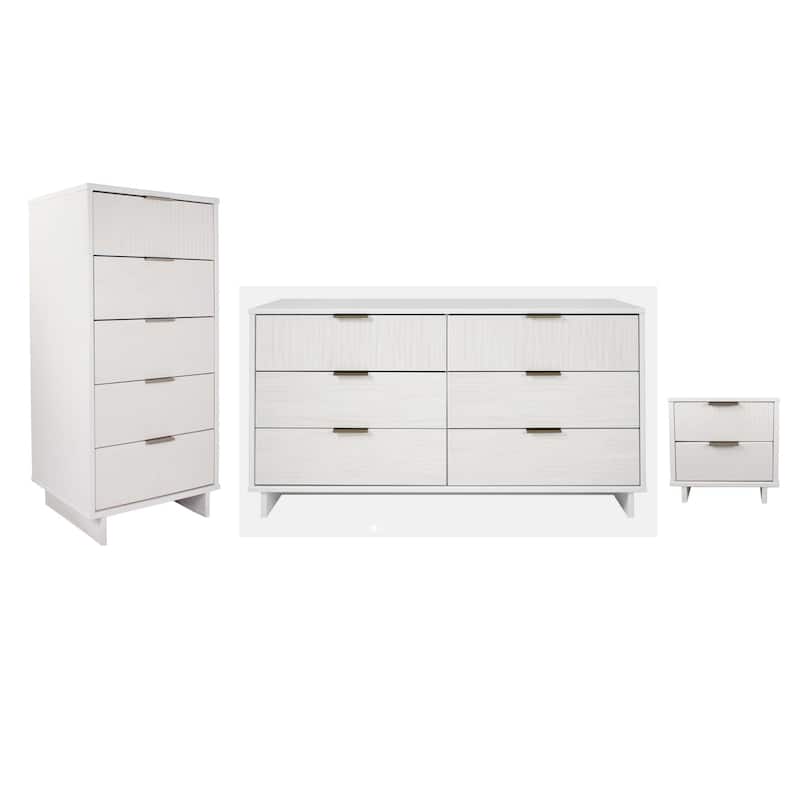 Manhattan Comfort 3-Piece Granville Modern Solid Wood Narrow Chest Dresser Nightstand Set.