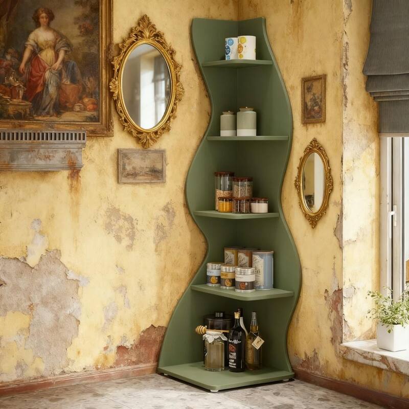 Rossetta 5-Tier Modern Elegant Floor Mount Streamlined Shape Corner Rack Shelf with Adjustable Shelves