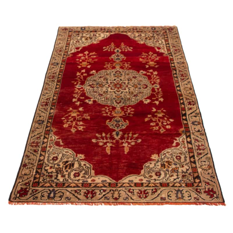 ECARPETGALLERY Hand-knotted Melis Vintage Red Wool Rug - 4'8 x 9'1