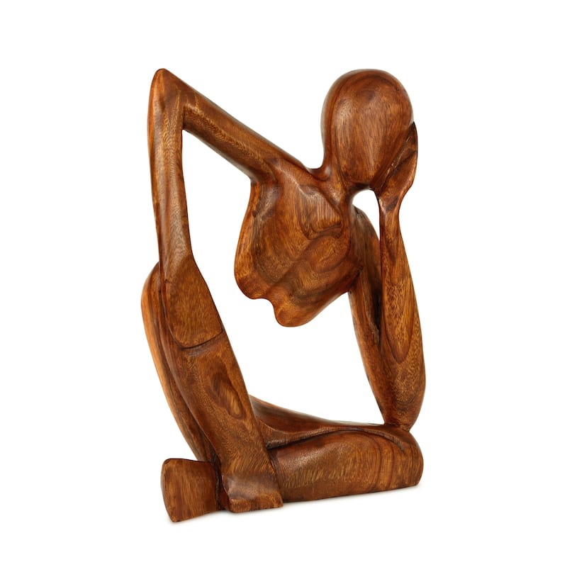 12" Wooden Handmade Abstract Sculpture Statue Handcrafted "Thinking Man 2" Gift Home Decor Figurine Accent Artwork Hand Carved