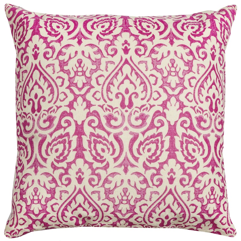 Rizzy Home Cotton Damask Throw Pillow - Down - Pink/Natural