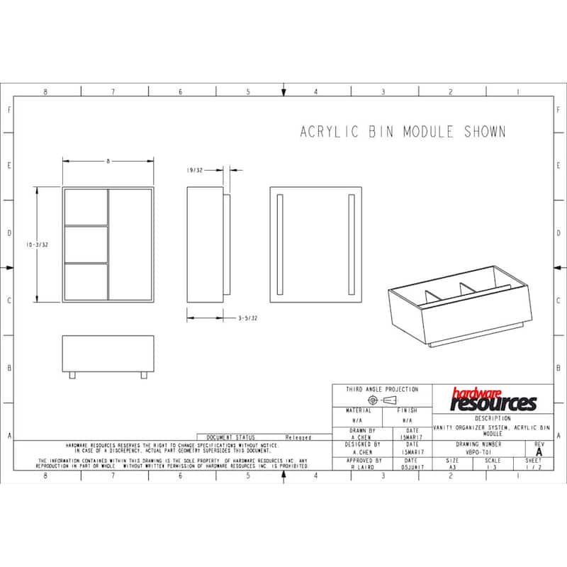 Hardware Resources 8" Vanity Cabinet Filler Insert with 4 Compartments
