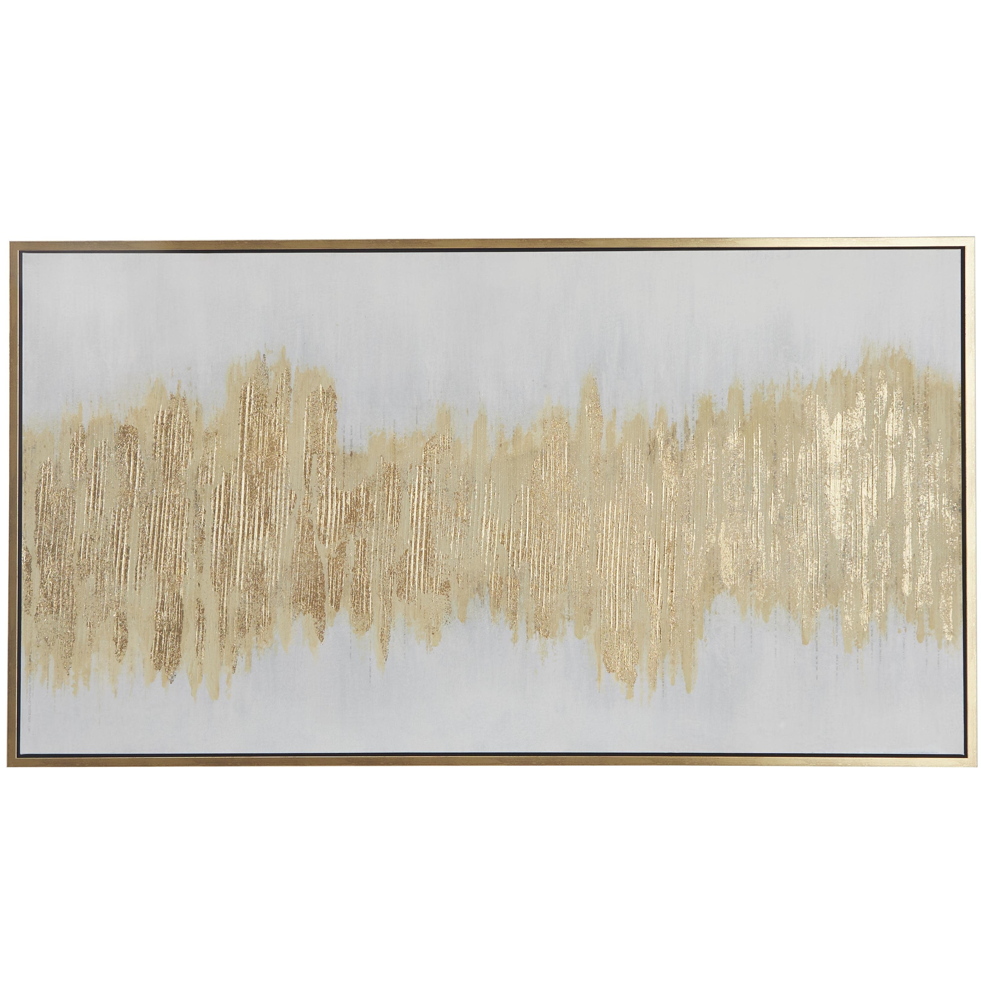 Canvas Abstract Long Horizontal Living Room Framed Wall Art with Glitter Flakes - Gold - CosmoLiving by Cosmopolitan