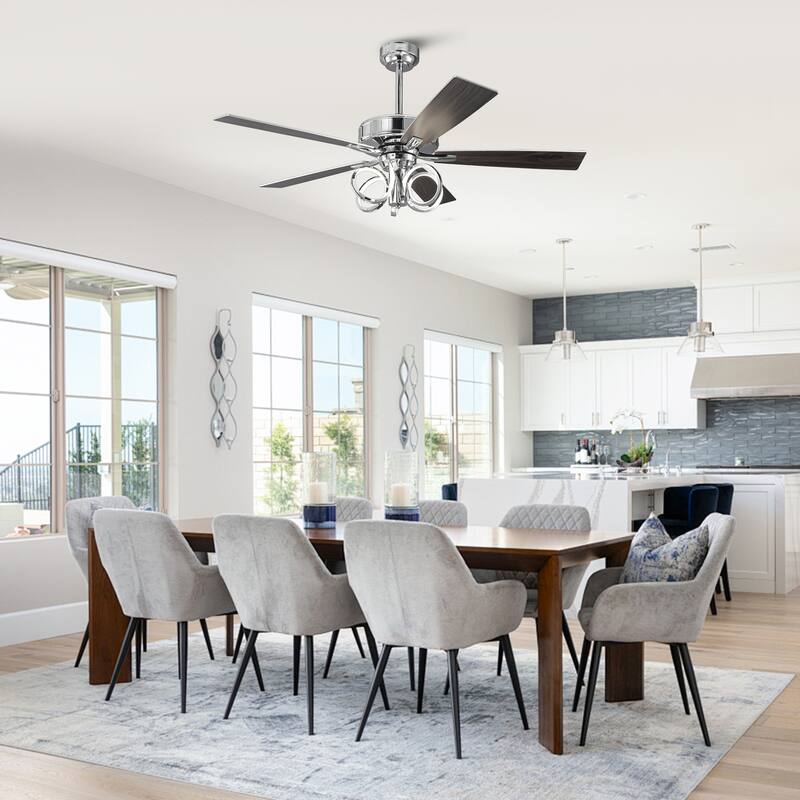 52-inch Modern Chrome Ceiling Fan with Dimmable LED Light and Reversible Motor - 52-inch W*19.3-inch H