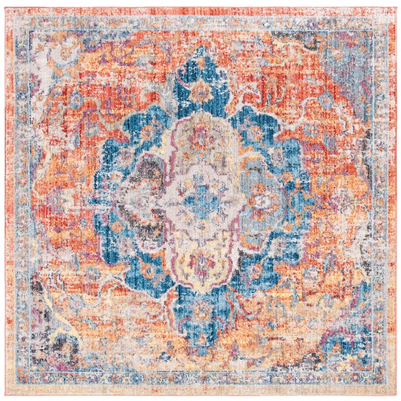 SAFAVIEH Bristol Dilek Vintage Boho Oriental Polyester Rug - 5'1" Square - Blue/Orange
