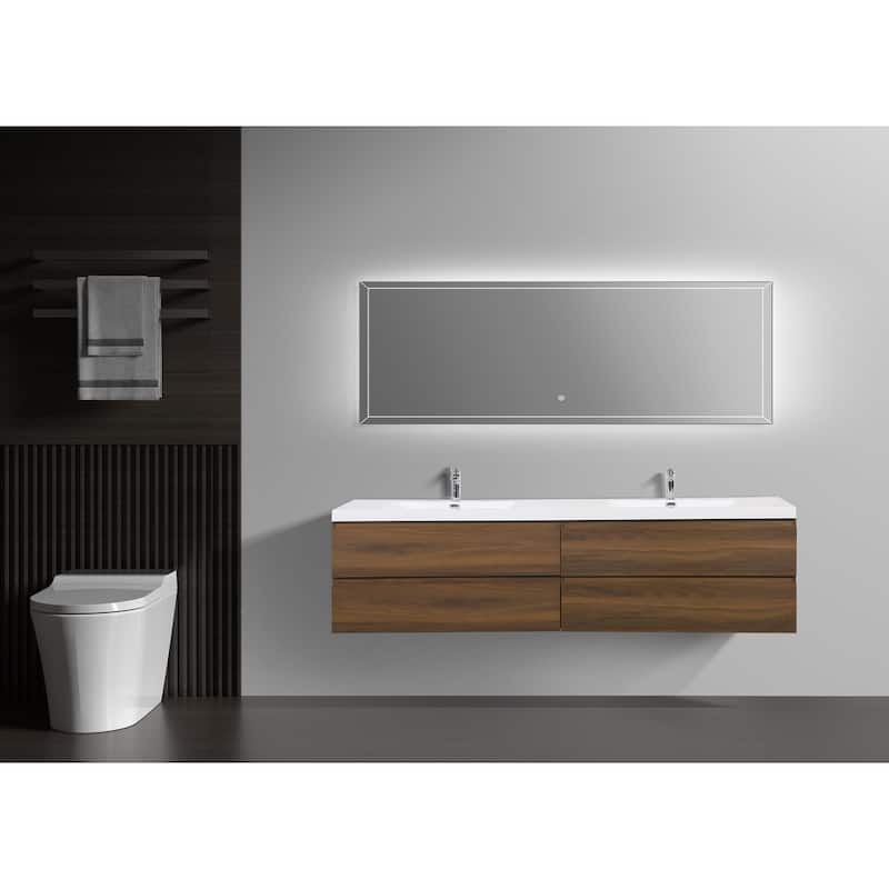 Alma-Pre 84 Inch Wall Mount Vanity with White Double Sink