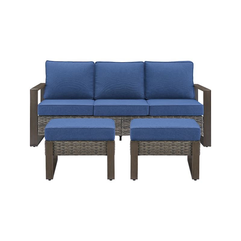 Pocassy 3 Pieces Outoor Patio Sofa Chair Ottoman Set