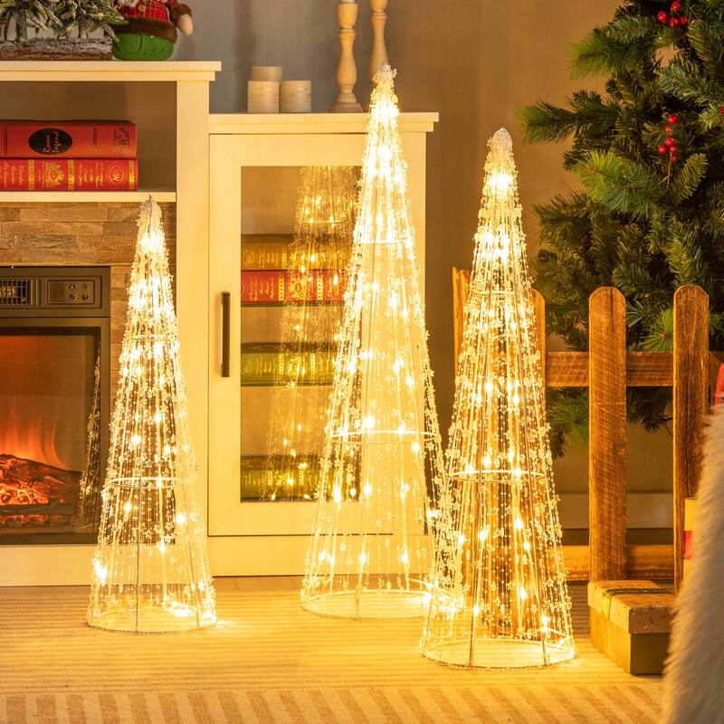 Costway Set of 3 Pre-lit Christmas Cone Trees Xmas Decoration with - See Details