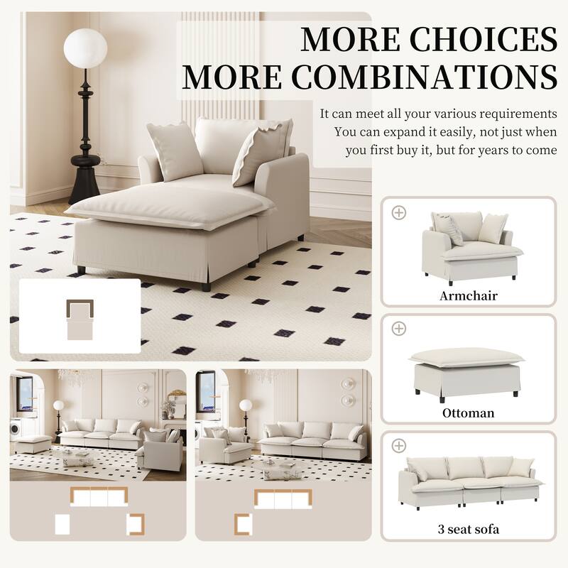 DIY Free Combination Sofa Set with Throw Pillows, Chenille Modular Sectional Sofa for Livingroom Upholstered Cloud Couch