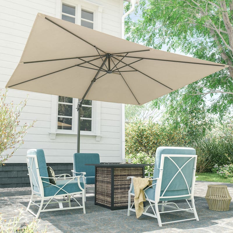 LIVOOSUN 10x8FT Rectangular Cantilever Patio Umbrella Aluminum Frame - Beige