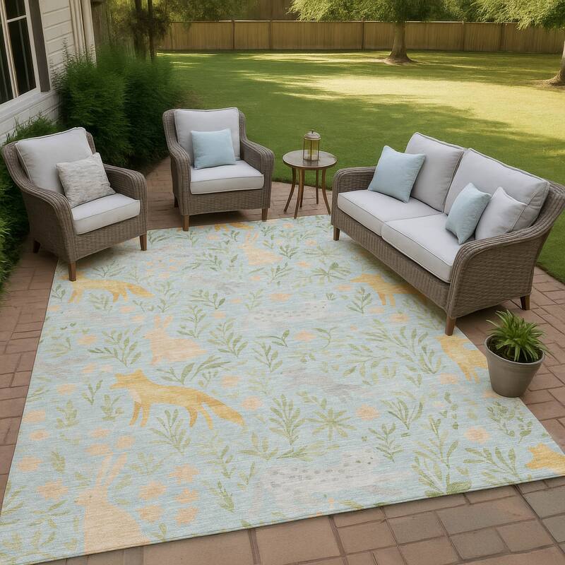 Machine Washable Indoor/ Outdoor Whimsy Foxy Chantille Rug - Sky - 3' x 5'