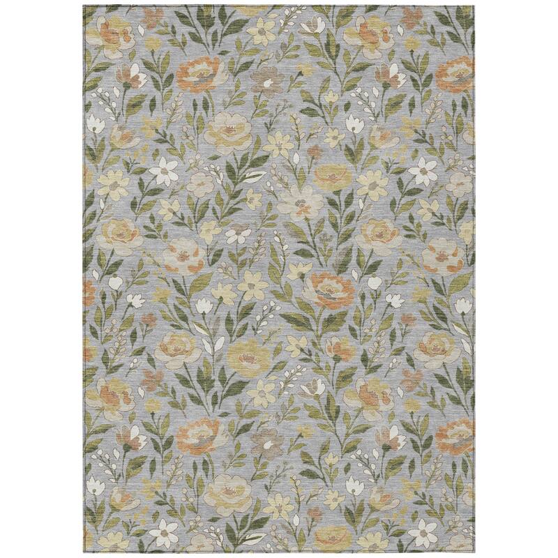 Machine Washable Indoor/ Outdoor Floral Garden Chantille Rug