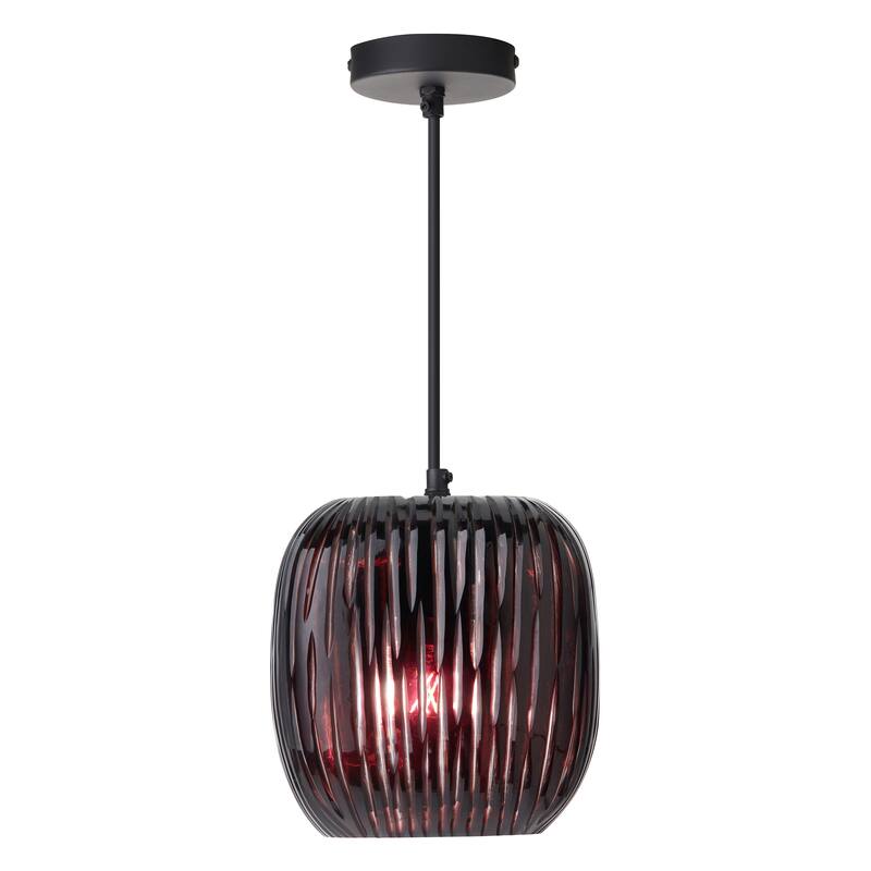 Gemma River of Goods Black Metal and Plum Hand Blown Glass 8.5-Inch Pendant Light with Adjustable Hanging Cord - 8.5" x 8.5" x 64" - Plum/Black