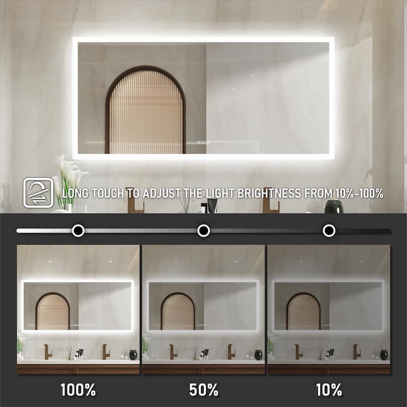 Wall Mounted Bathroom Frameless With Back/Front Light LED Mirror,Anti-fog