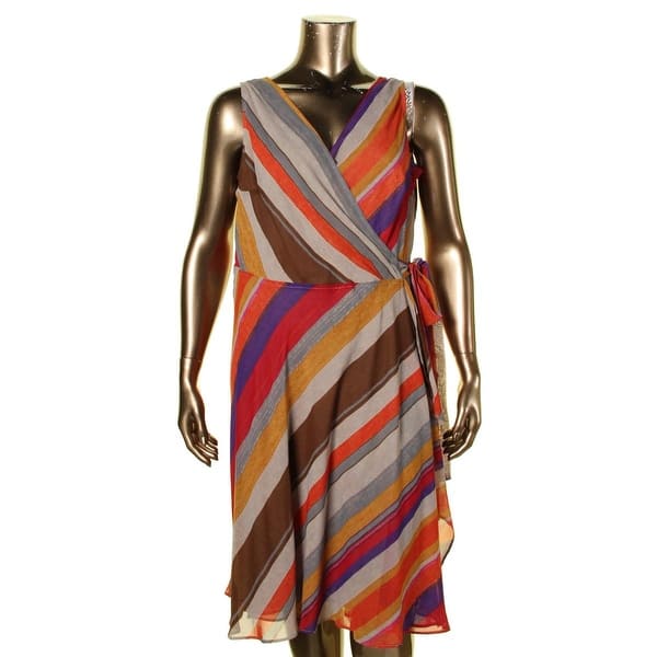 Shop Lauren Ralph Lauren Womens Plus Wrap Dress Striped Asymmetric