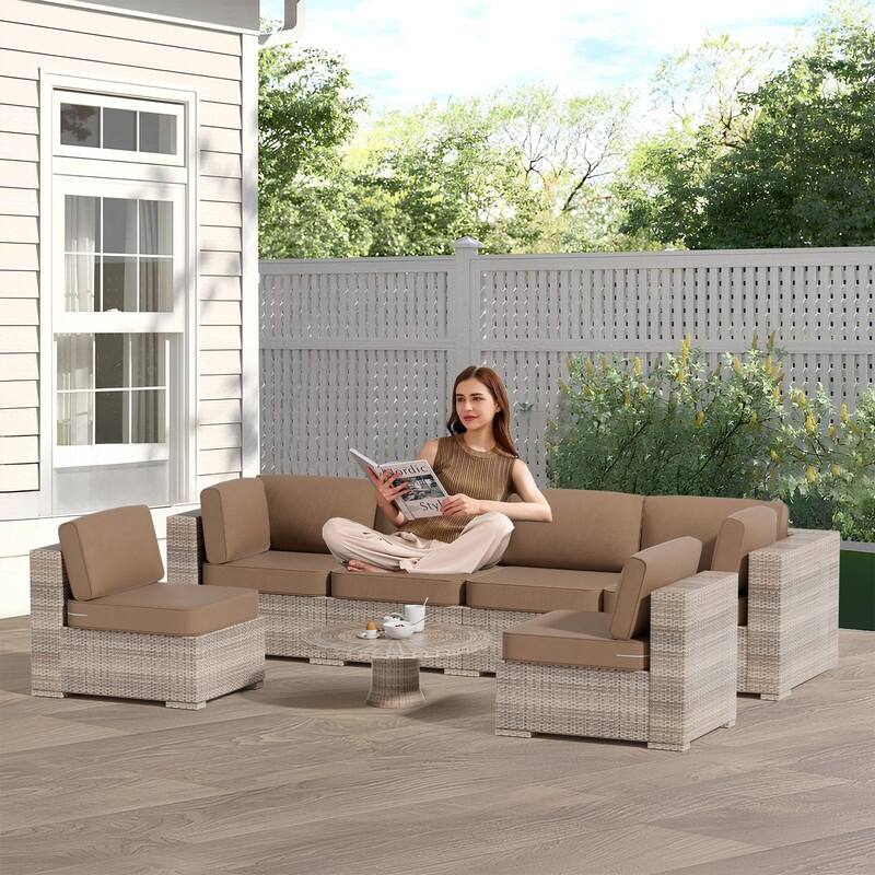 14-Piece Patio Furniture Sofa Cushions, 6-Seater Outdoor Cushion Set (Only Include Cusions，Not Sofa） - 25.6*25.6*4in