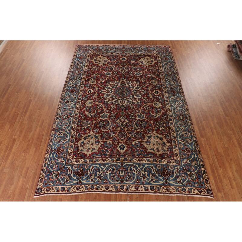 Vegetable Dye Isfahan Persian Antique Area Rug Handmade Wool Carpet - 9'2"x 13'8"