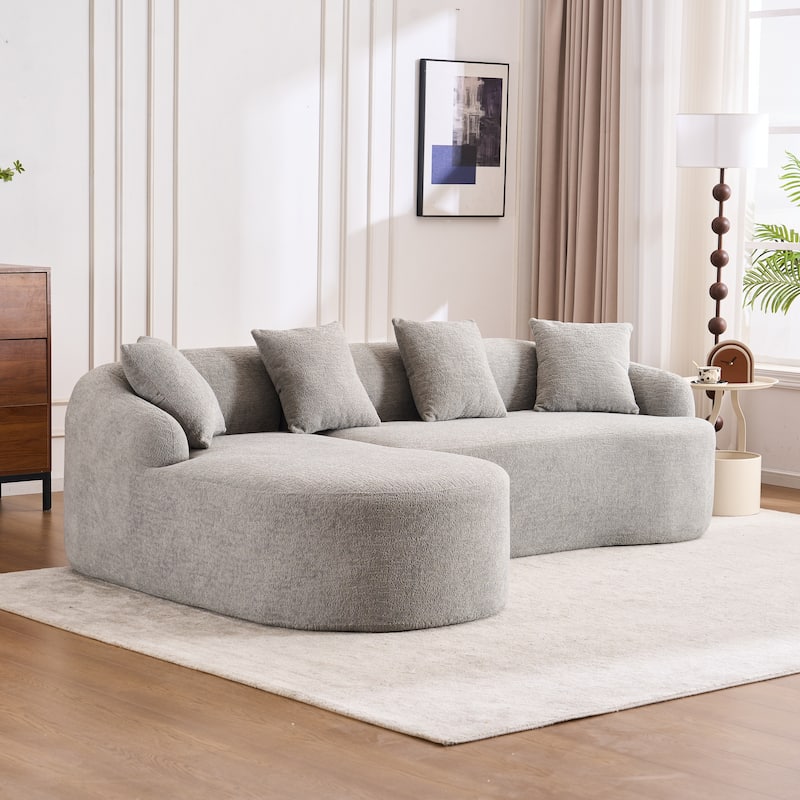 L-Shaped Sectional Sofa with Curved Chaise, Chenille Boneless Cloud Sofa, Modular 4-Seater Sofa with 4 Throw Pillows