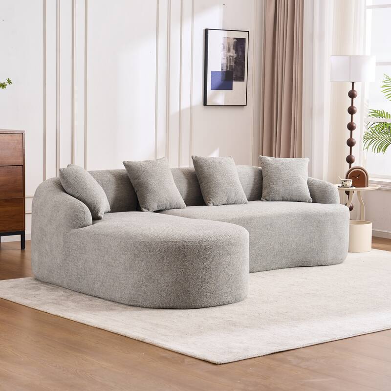 Modern Chenille L-Shaped Modular Sectional Sofa with Curved Chaise and 4 Pillows for Living Room