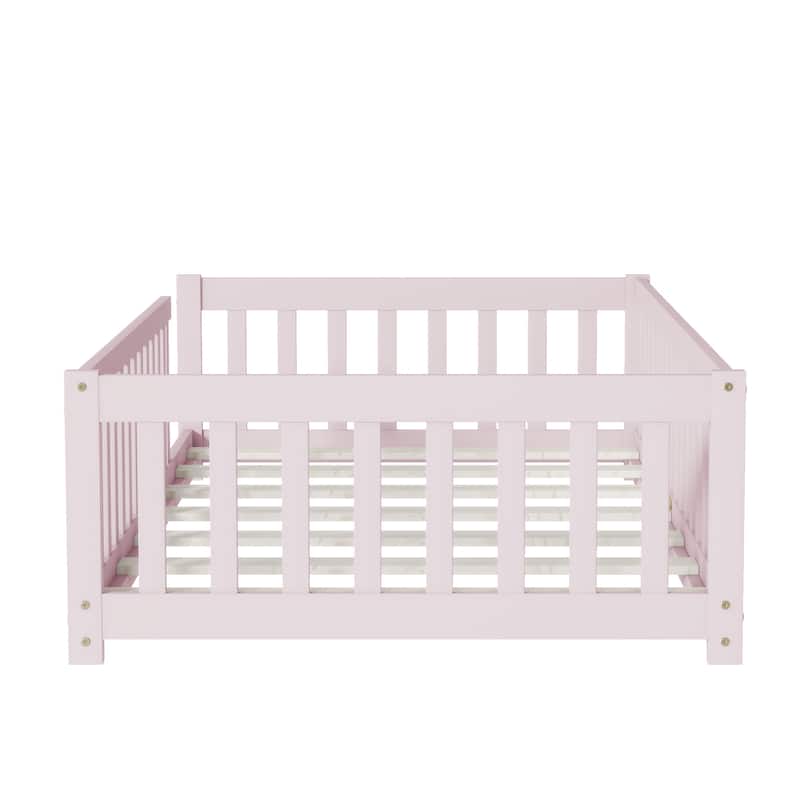 Twin Size Floor Bed with Fence without Door