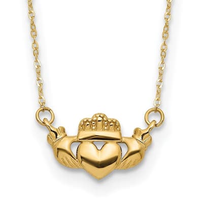 Curata 14k Yellow Gold Polished Irish Claddagh Celtic Trinity Knot Necklace, 17"