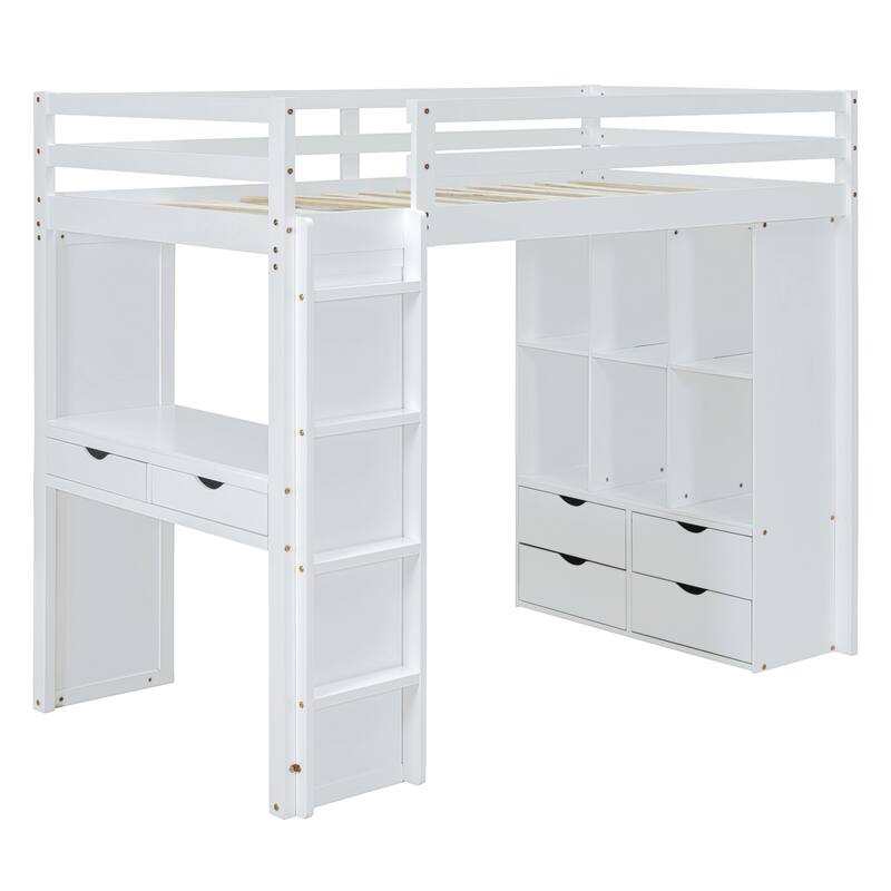 Loft Bed with large shelves, writing desk and LED Light
