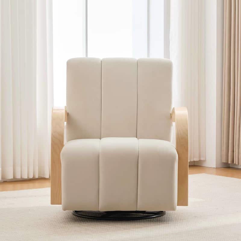 Modern Upholstered 360° Swivel Accent Chair with Solid Wood Armrests and Comfy Lounge Reading Chair, Single Sofa Armchair