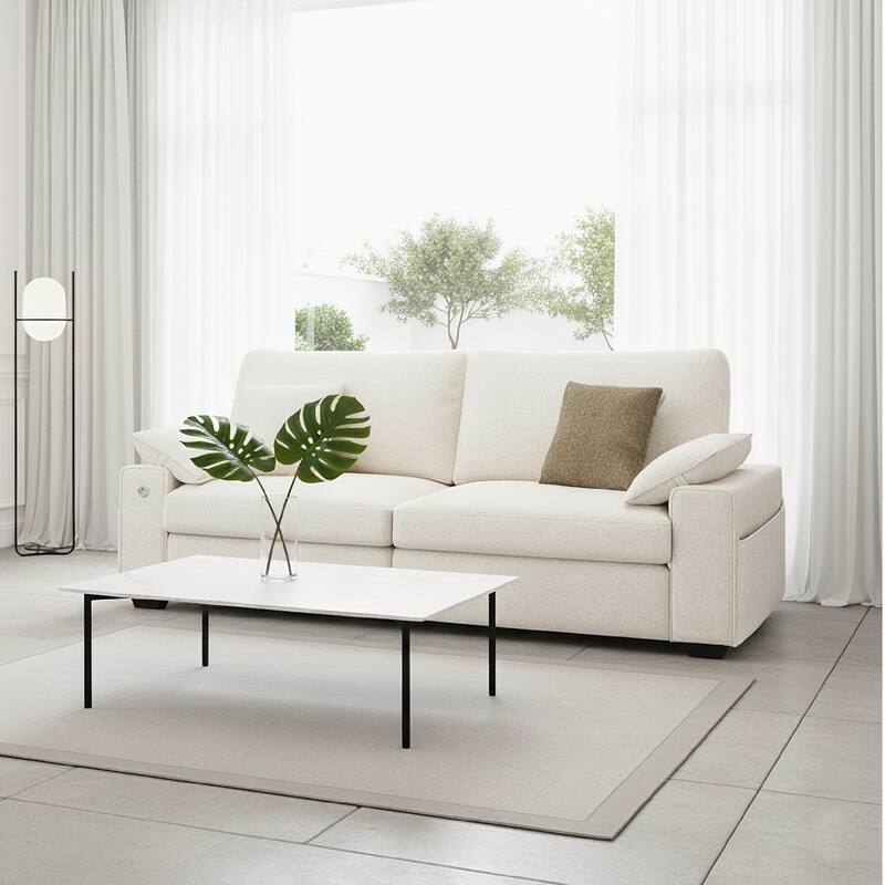 Oversized Modern Loveseat Upgraded Extra Wide 2 Seater Couch USB/Type-C Charging - Beige