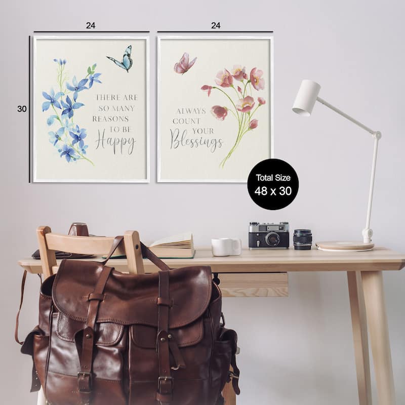 Stupell Inspiring Words with Florals Framed Giclee Art Design By Tava Studios (Set of 2)