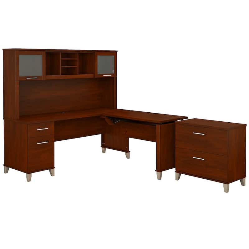 Somerset 72W Sit to Stand L Shaped Desk with Hutch and Cabinet in Gray