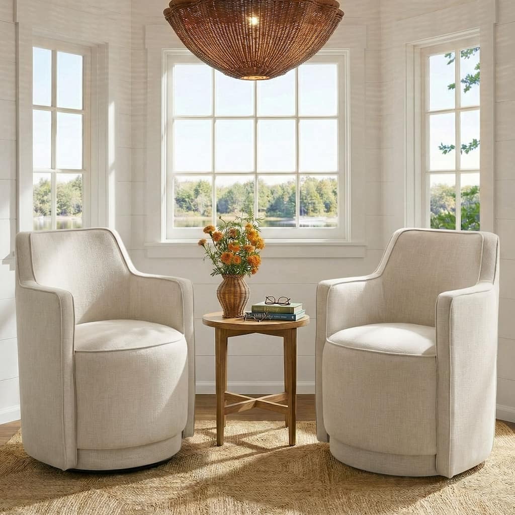 Modern Upholstered Swivel Accent Chair with Curved Barrel Back