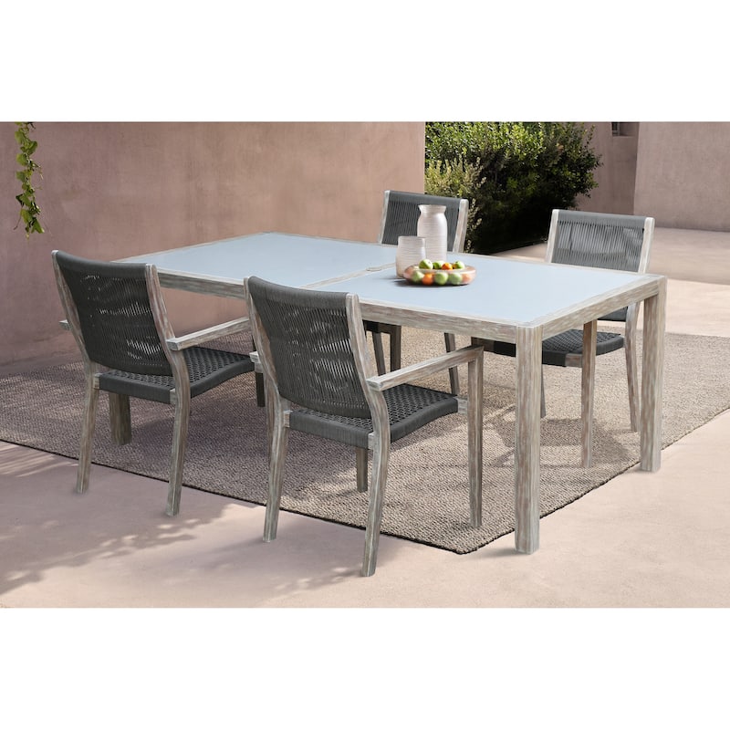 Madsen Solid Wood and Rope Outdoor Dining Chairs - Set of 2 - Grey Teak