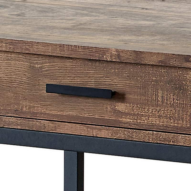 24 Inch Side End Table, Rectangular Tabletop, Single Drawer, Rustic Brown