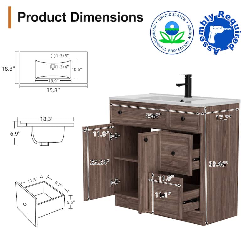 36"/48"/60"/72" Bathroom Vanity Set with Sink & Faucet