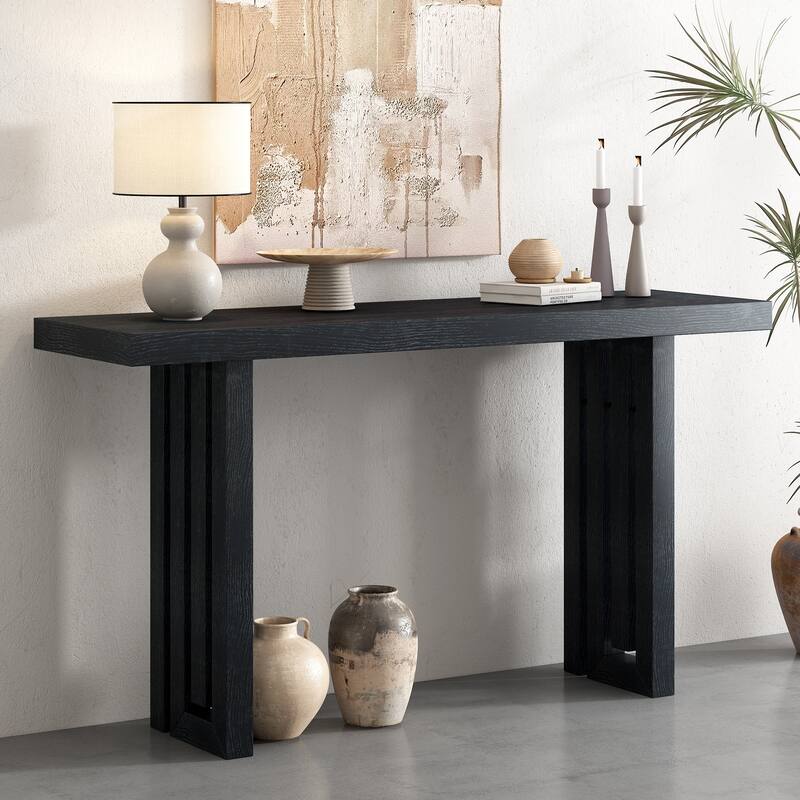 Uniquely Designed Oak Veneer Console Table with Distinctive Side Shapes, Suitable for Entryway, Hallway, Living Room - Black