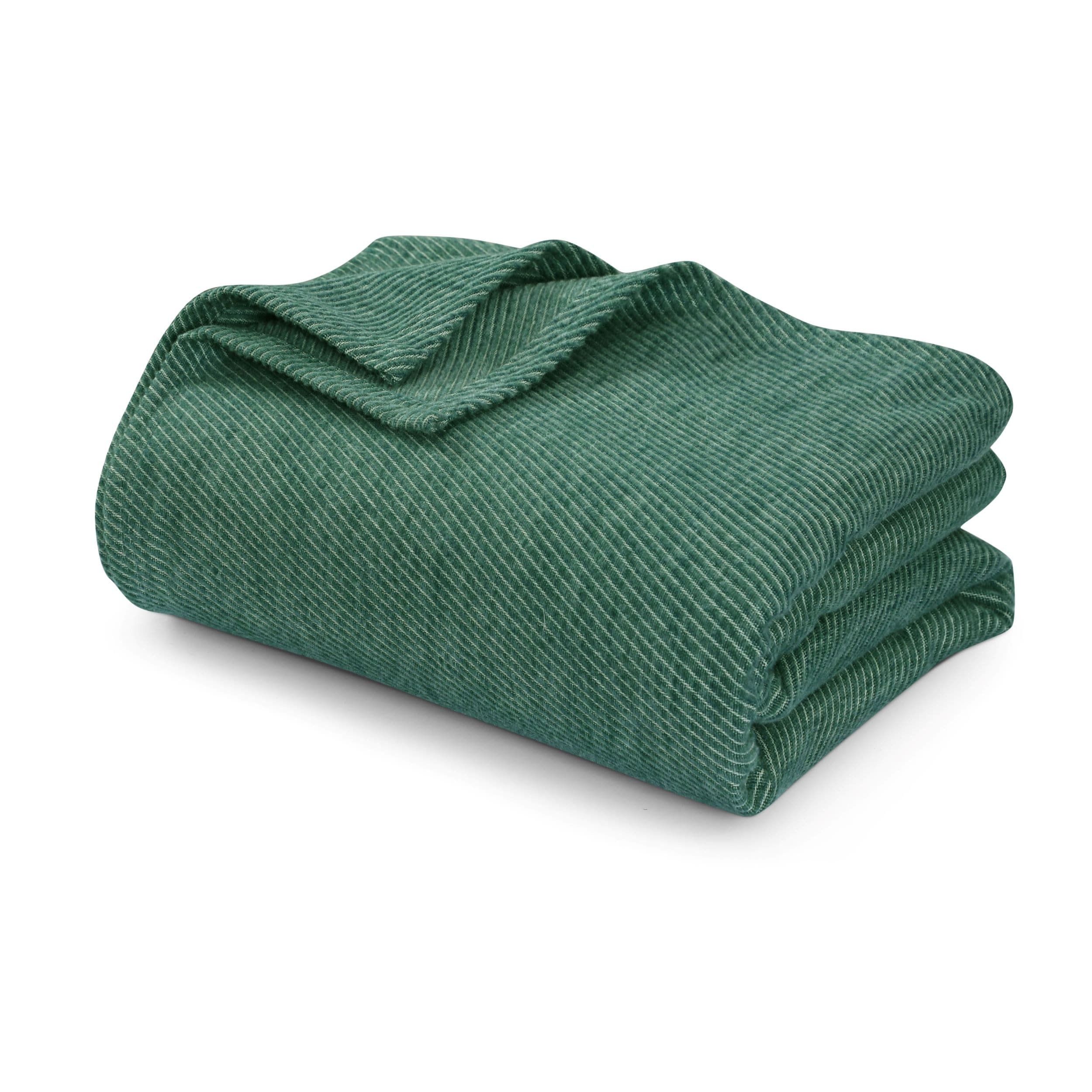 Tribeca Living Yarn Dyed Organic Cotton and Organic Wool Blanket King Size Soft and Cozy Oversized Blanket Fade Resistant Green